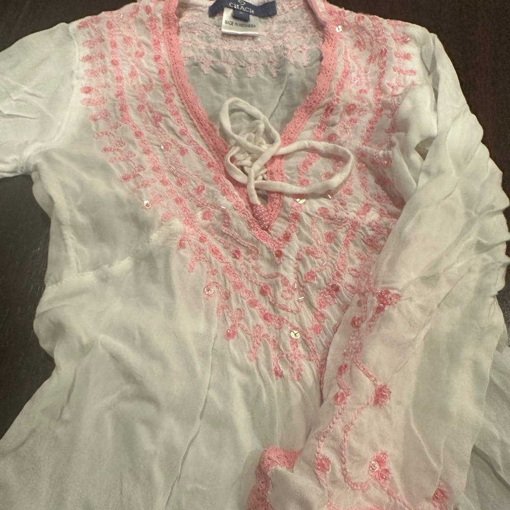 Chach girls beach coverup with with Pink Embroidery and sequins